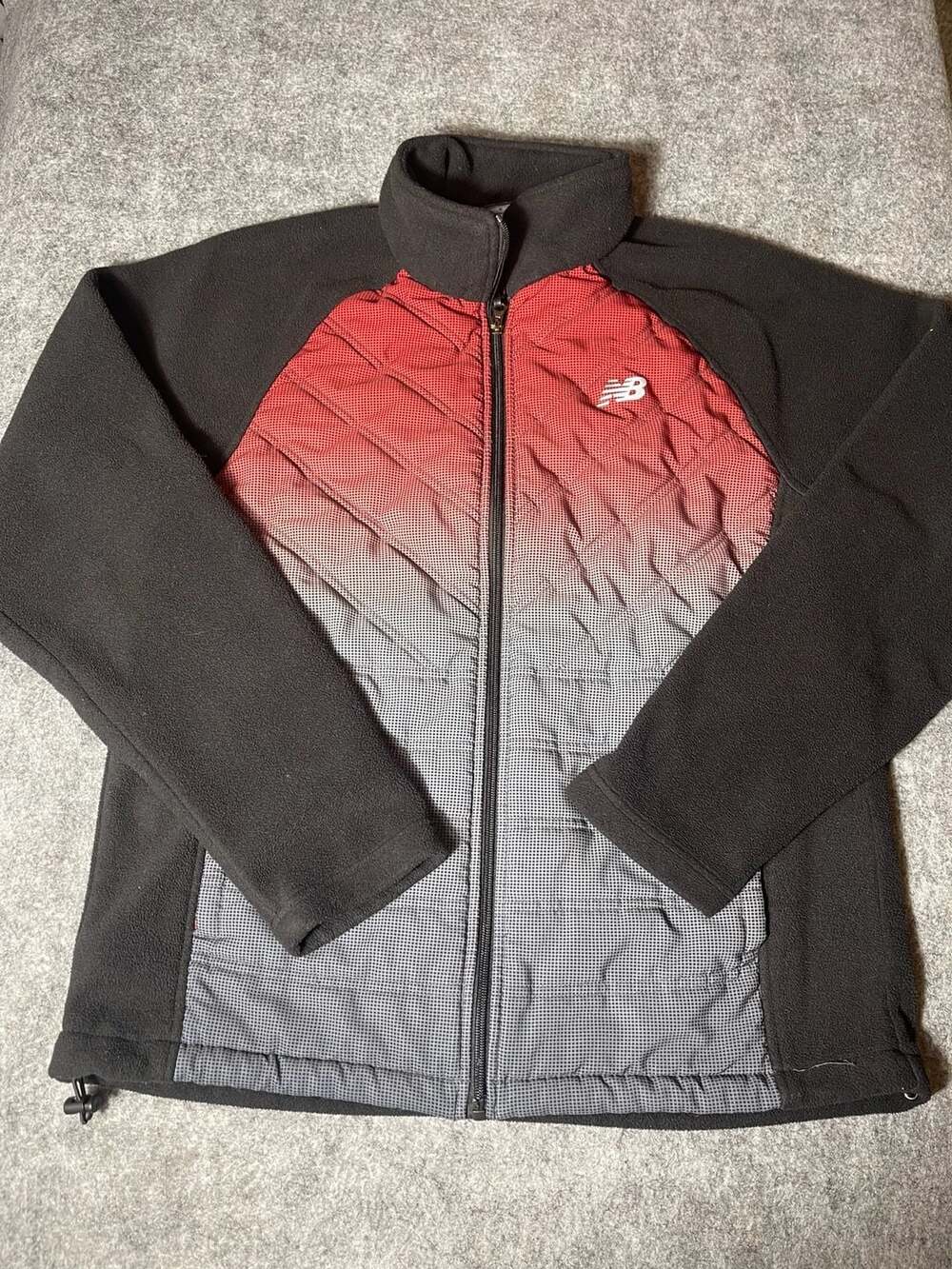 New Balance Men's Fleece Quilted Hybrid Full Zip Black Red Ombre Medium